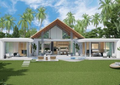 3-bedroom architectural villa with pool and timber ceiling design for sale in Pasak, Cherng Talay, Phuket