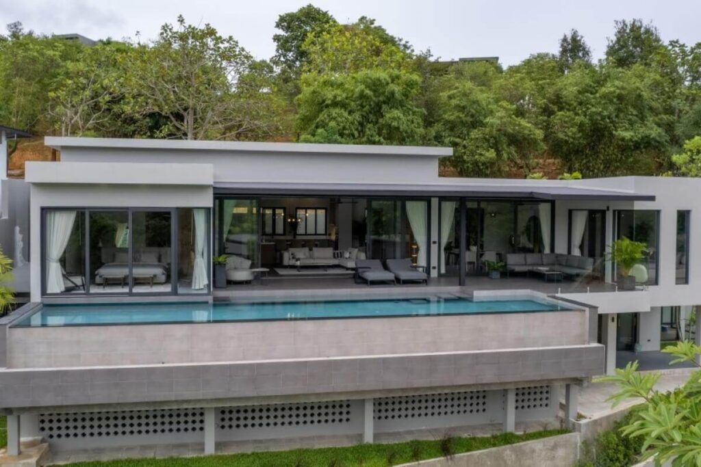 Newly built 3-bedroom mountain view villa in Thalang, Phuket with pool and terraces