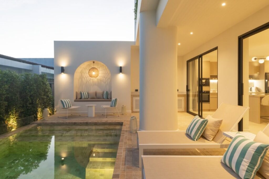 3-bedroom white villa with sea view, pool, and rooftop office for sale in Rawai, Phuket