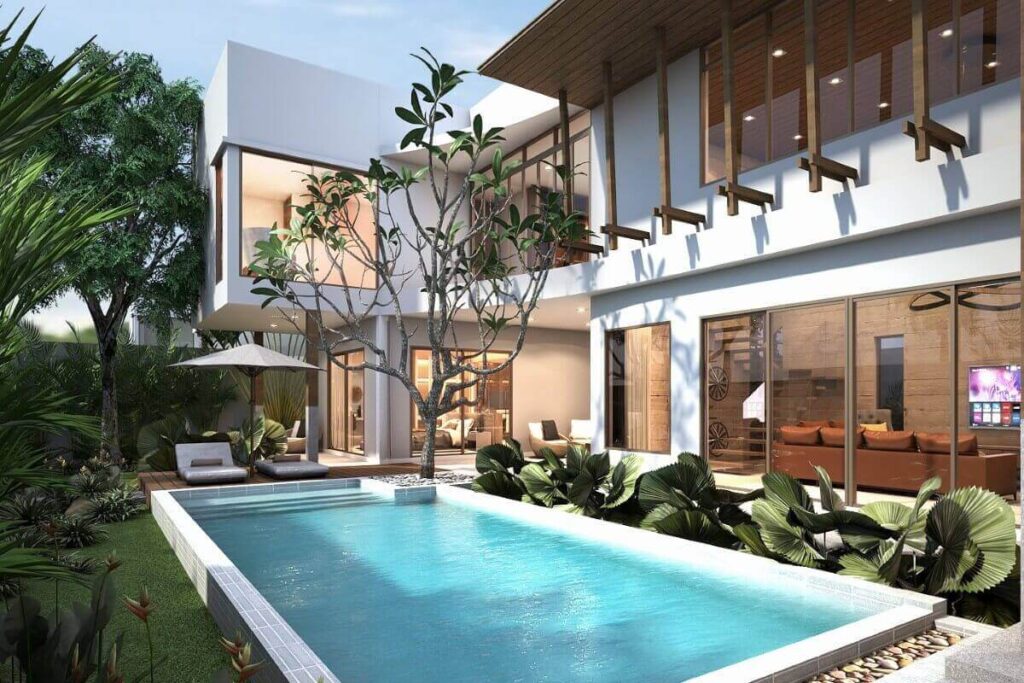 3-bedroom modern tropical villa with pool and high ceilings for sale in Cherng Talay, Phuket