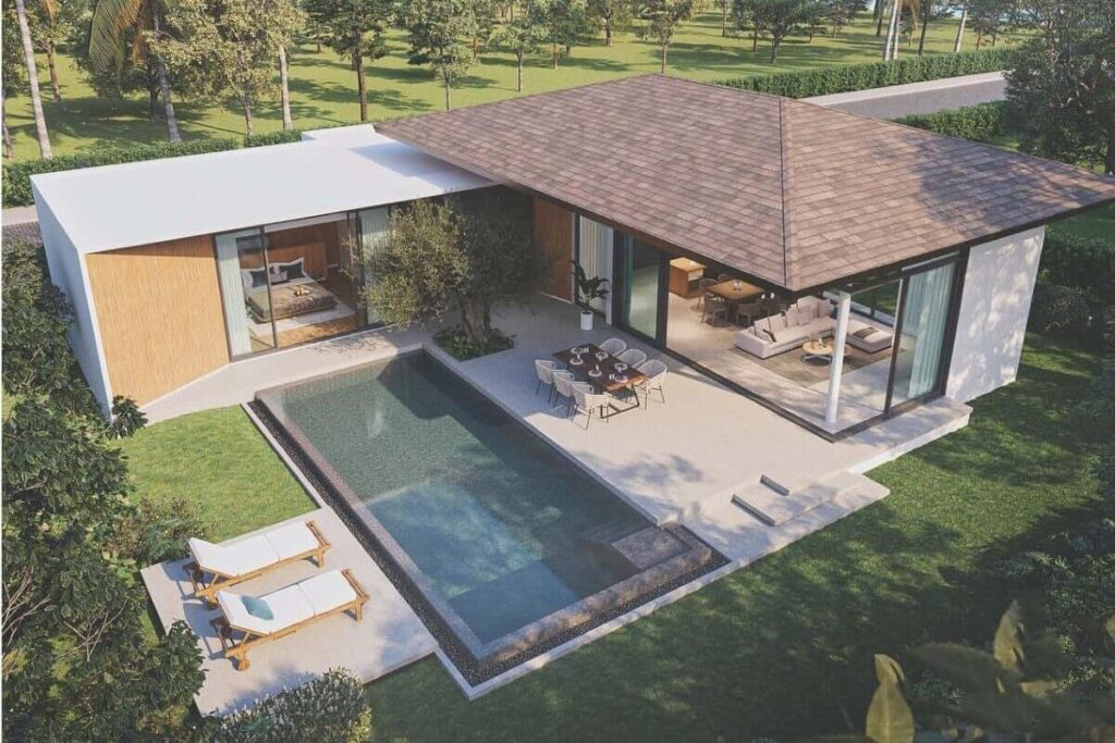 3-bedroom L-shaped pool villa with garden for sale in Thalang, Phuket near UWC