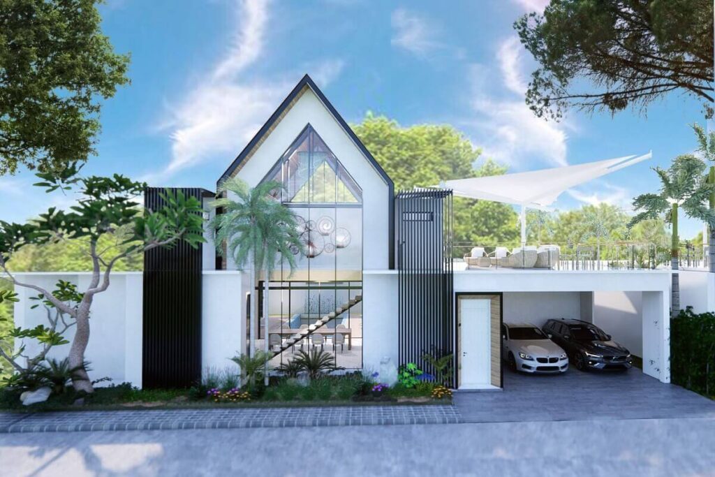 New 3-bedroom hillside villa with mezzanine and pool for sale near Kata Beach, Phuket