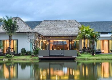 3-bedroom oriental-style lakeview pool villa with folding doors for sale in Cherng Talay, Phuket