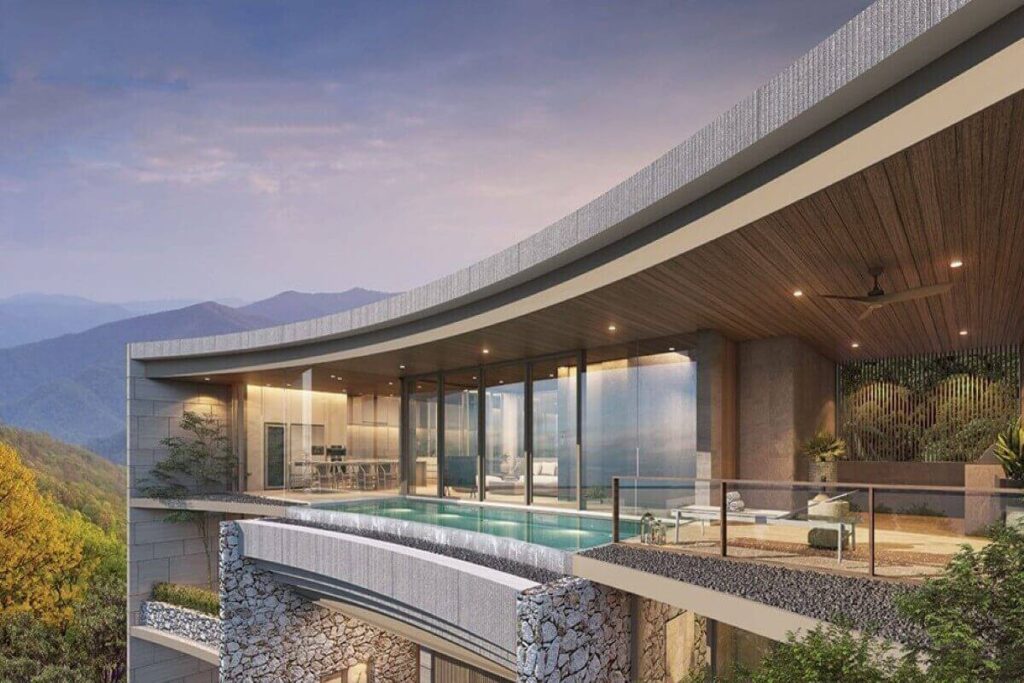 Luxury mountain-view villa in Bang Tao, Phuket, featuring a private pool and modern architectural design.