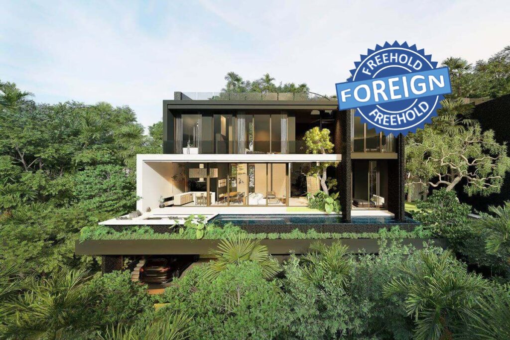 3-bedroom hillside villa with rooftop deck and sea views for sale in Layan, Phuket