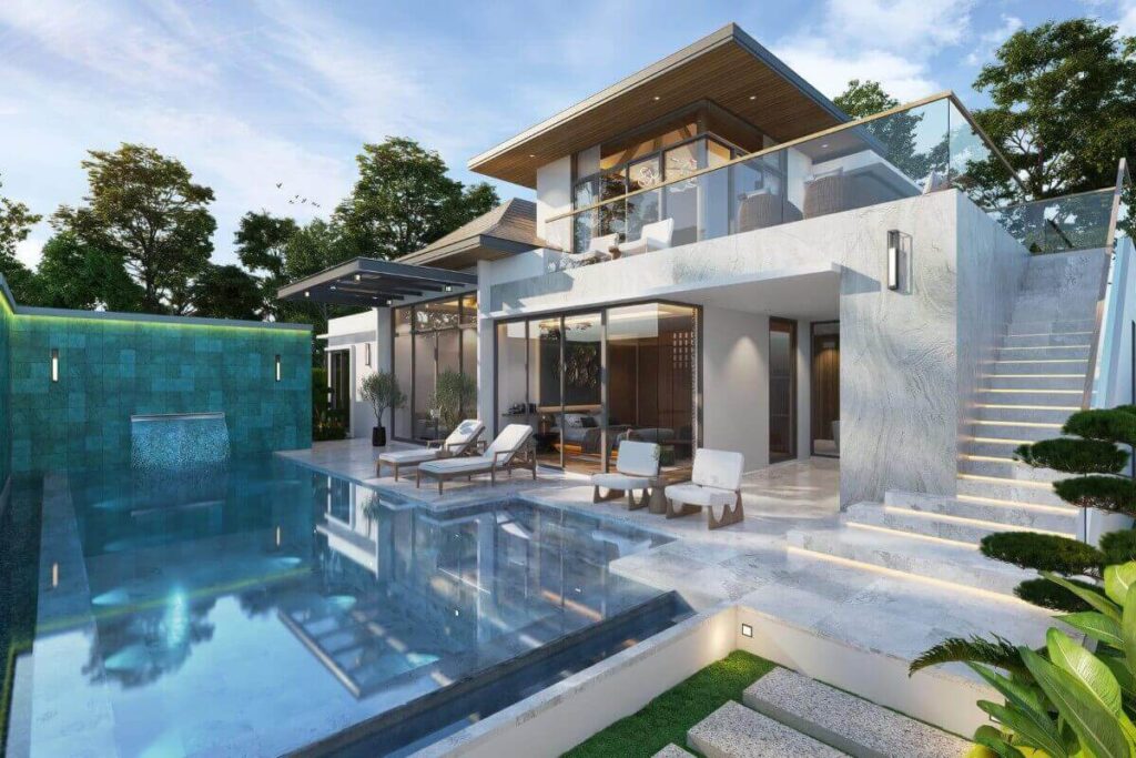 Modern 3-bedroom pool villa surrounded by greenery for sale in Thalang, Phuket