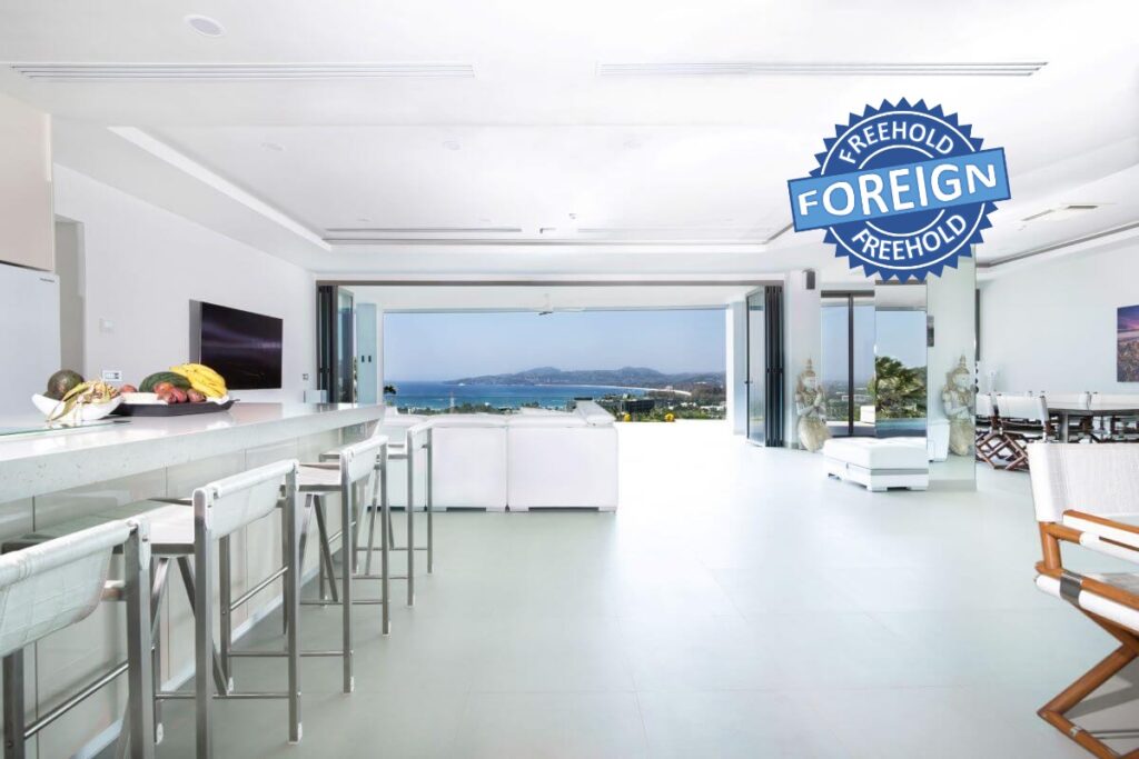 Luxury 3-bedroom sea view condo near Surin Beach, Phuket, featuring a private pool and panoramic Andaman Sea views.