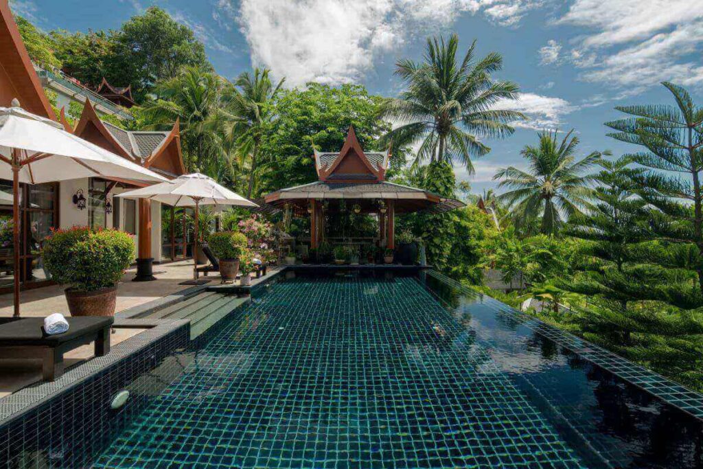 Renovated 4-bedroom Art Deco villa in Ayara, Surin with tropical garden and distant sea views