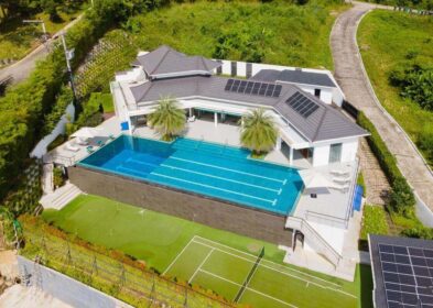 4-bedroom family villa in Chalong with sea views, golf simulator, pool, and sustainable features
