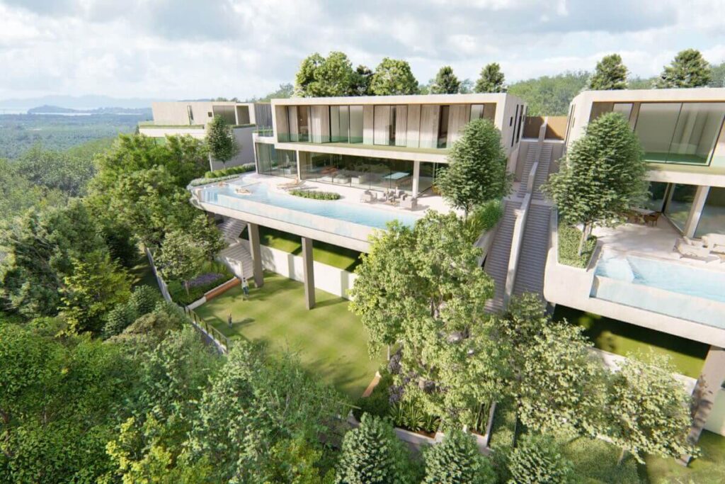 New hillside 4-bedroom villa in Thalang with sea views, rooftop, and infinity pool