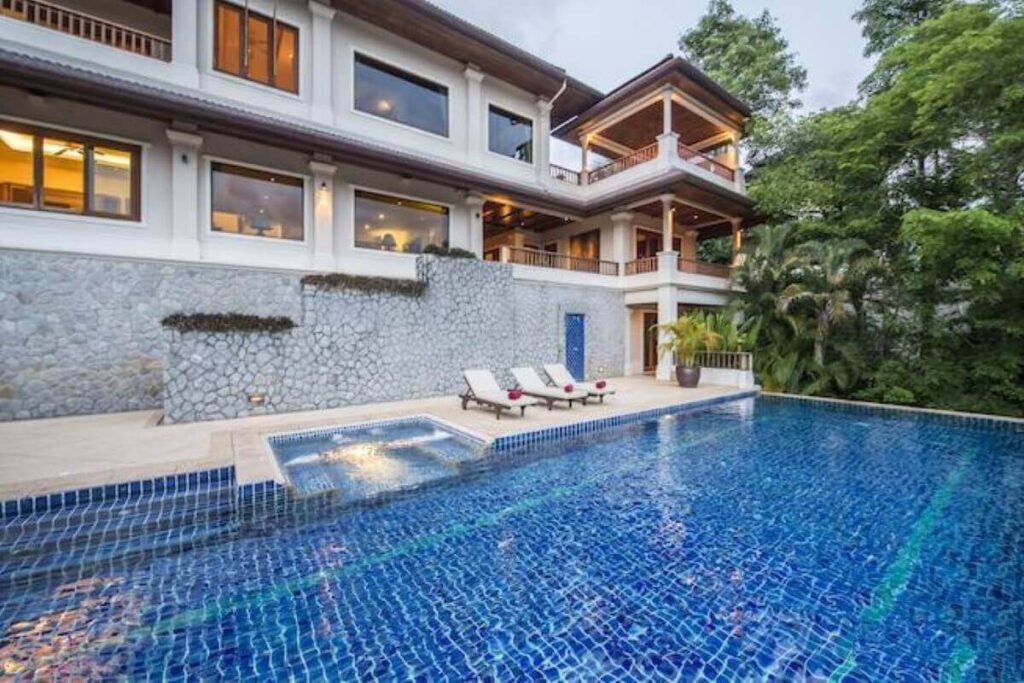 Five-bedroom hillside pool villa in Layan, Phuket, with panoramic valley views and infinity pool.