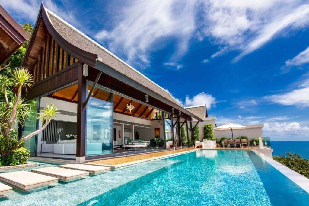 5-bedroom villa in Naithon, Phuket, with infinity pool, sea views, private gym, and luxury entertainment spaces.