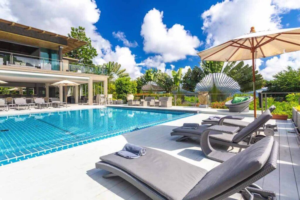 Five-bedroom villa in Layan, Phuket, with infinity pool and sea views, set in a private gated estate.