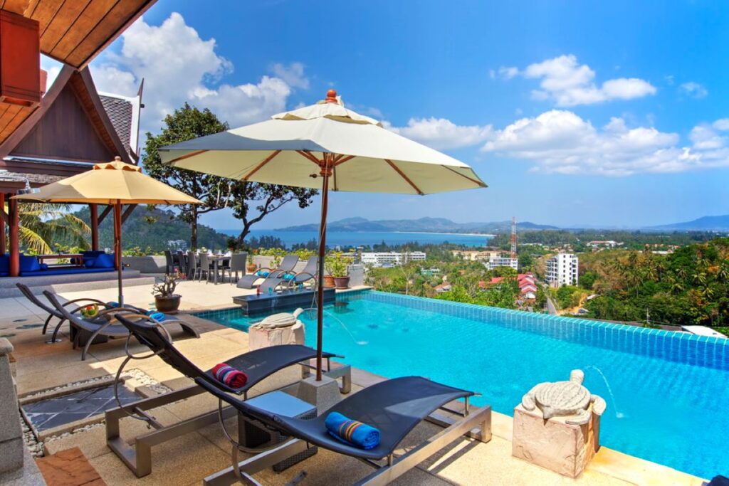 Sea view villa in Surin Hills, Phuket with infinity pool and panoramic bay views