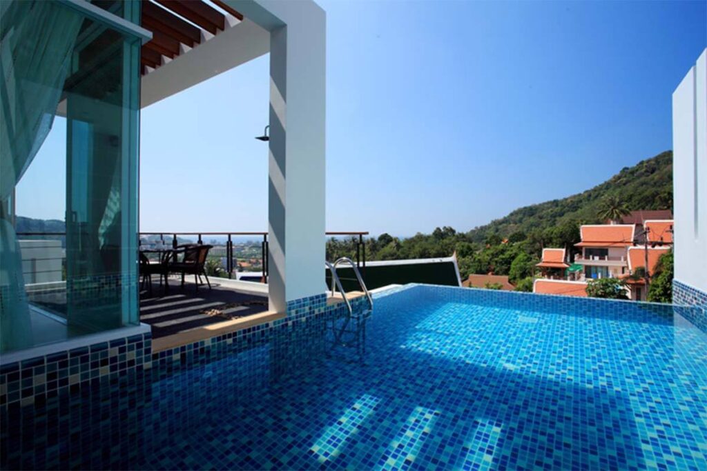 4-bed rooftop sea view villa for sale in Kata, Phuket