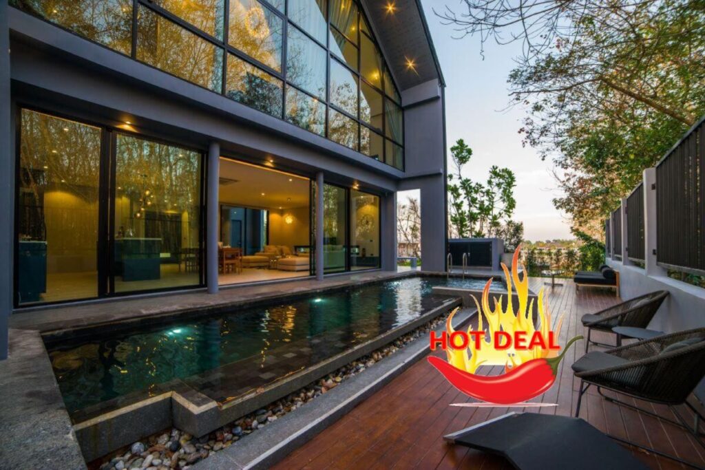 Modern loft-style 3-bedroom villa in Cherng Talay with barn-inspired design and pool