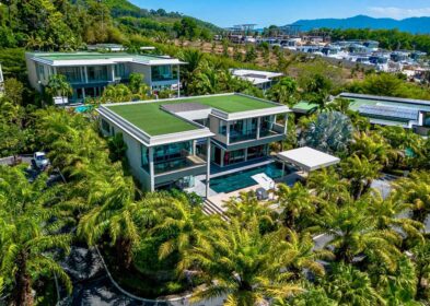 View of Villa Lion with pool and garden in Layan, Phuket
