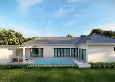 Exterior of 3-bed pool villa in Lamai, Koh Samui with terrace and garden