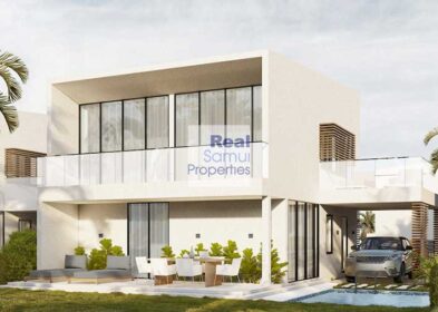 Modern 3-bed pool villa exterior in Maenam, Koh Samui – 200 sqm build