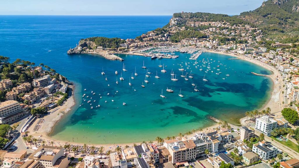 View of properties in Port de Soller in Mallorca