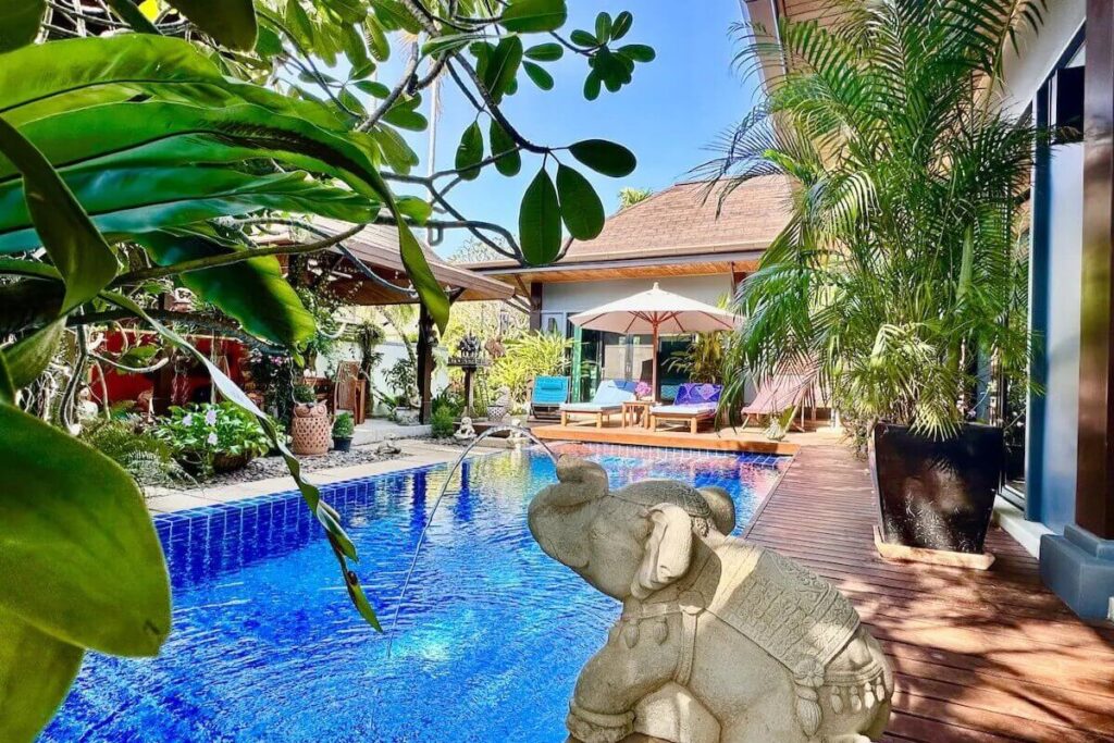 3-bed Bali-style garden pool villa for sale near Nai Harn Beach, Rawai, Phuket
