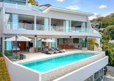 Luxury 5-bed sea view pool villa in Chaweng Noi, Koh Samui – 480 sqm build, completed 2021, with cinema, gym, and infinity pool Meta description: