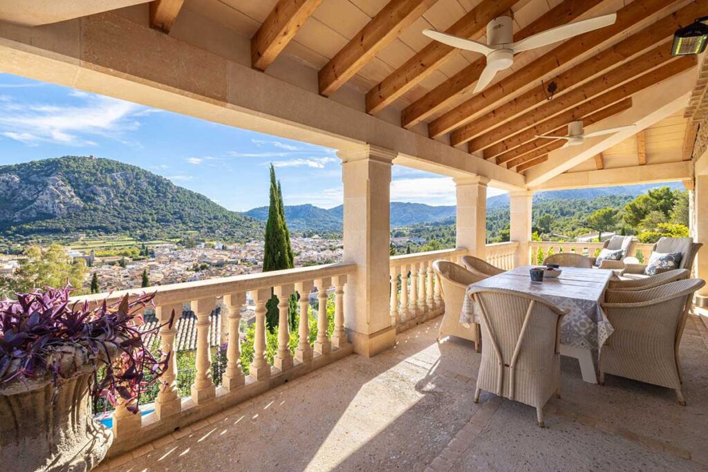 View over Pollensa from an elevated villa terrace in Mallorca