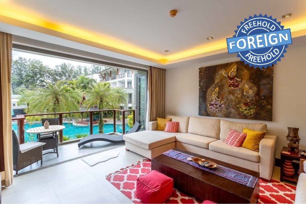 2-bed foreign freehold condo for sale near Nai Thon Beach, Phuket, pool view, low-rise development
