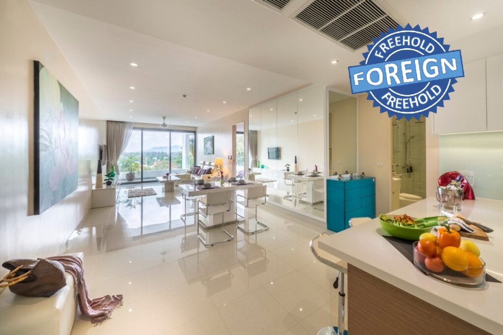 2-bed foreign freehold condo for sale on hillside near Surin Beach, Phuket, sunset views