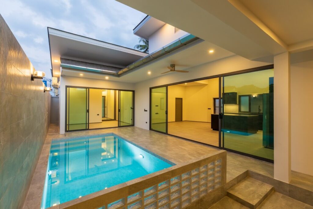 New 3-bed pool villa for sale in Soi Samakki, Rawai, Phuket, modern build, rooftop terrace