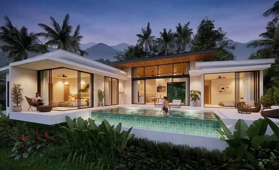 3-bed single-level Sawasdee pool villa with sea or garden views in Plai Laem, Koh Samui