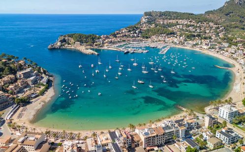 View of properties in Port de Soller in Mallorca