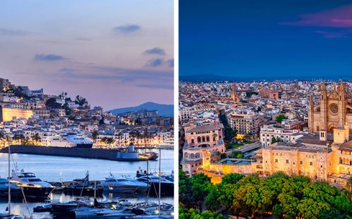 Port-de-Soller-on-Mallorca Ibiza Old Town at dusk and Palma de Mallorca